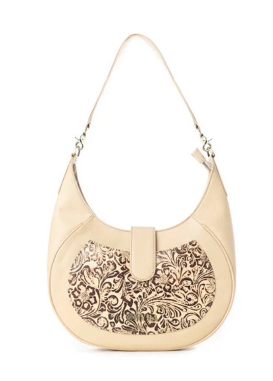 NWT Western Alanna Embossed Leather Mini Hobo Bag in Vanilla Noir